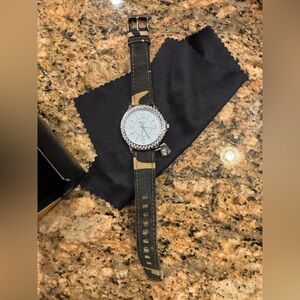 DKNY F2F watch with a crystal bezel and camouflage band